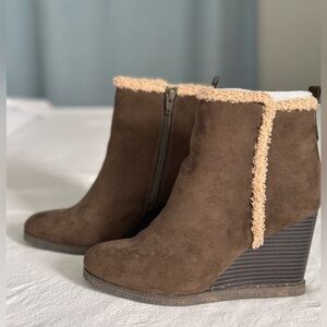 Wonderly Wedge Faux Suede and shearling booties